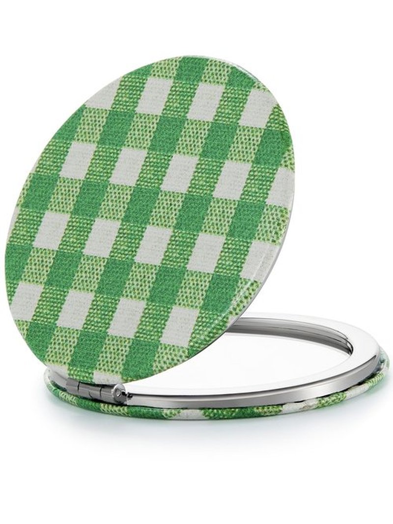 OMIRO 1X/10X(300R) Compact Magnifying Mirror, Unique Plaid Pattern Pocket Mirror with Classic PU Leather, Round, Green Plaid