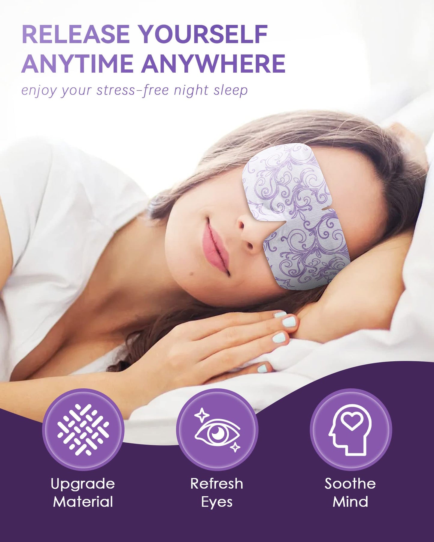 ProCIV 10 Packs Lavender Steam Eye Masks, Heated Eye Masks for Dark Circles and Puffiness Disposable Warming Eye Masks for Soothing Headache Reliefing Eye Fatigue(Lavender)