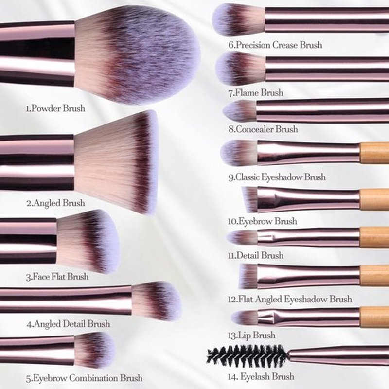 BS-MALL Travel Makeup Brush Set Foundation Powder Concealers Eye Shadows Makeup Set with LED light Mirror 14 Pcs (B-Bamboo)