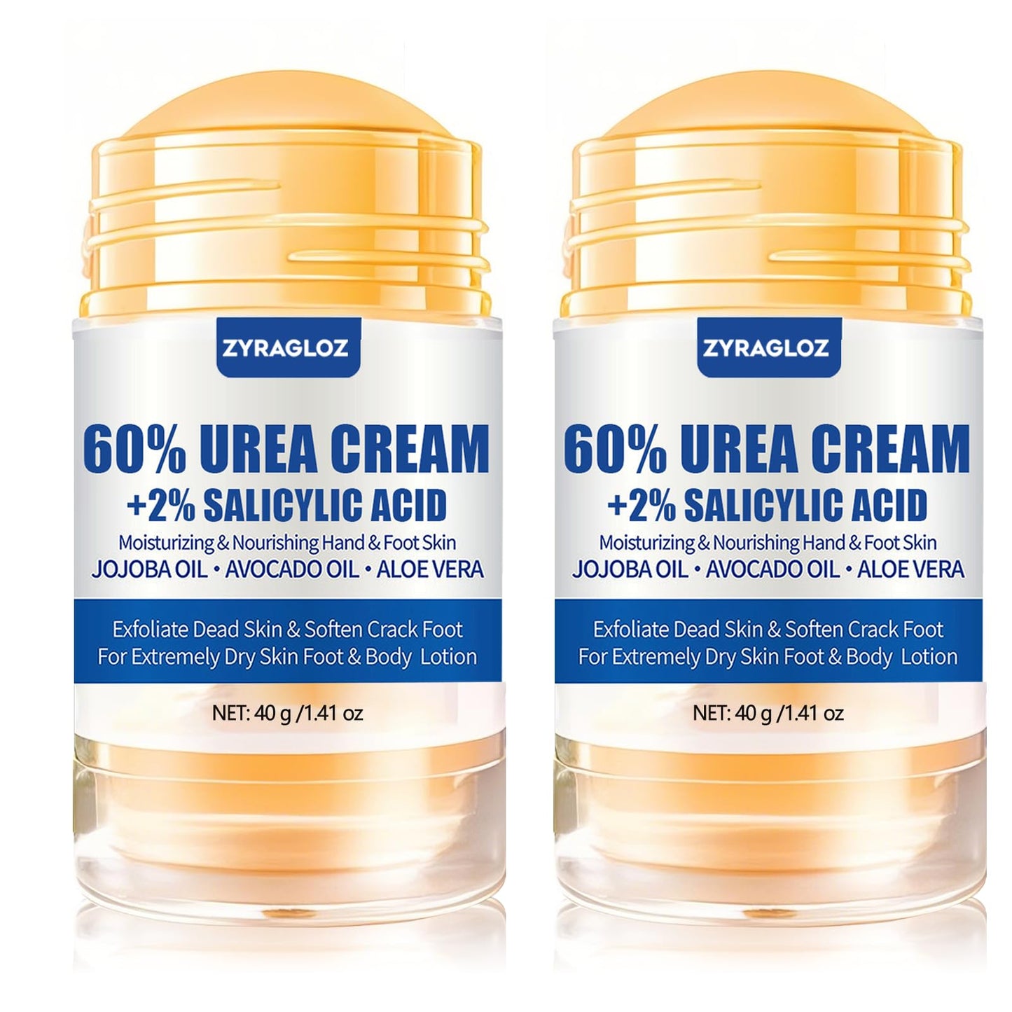 Urea Cream Stick 60% plus 2% Salicylic Acid, 2PCS Maximum Strength Urea Cream for Feet, Foot Lotion Stick for Cracked Heels, Dry Hands & Rough Knees, Callus Remover & Skin Softener, Soften Dead Skin
