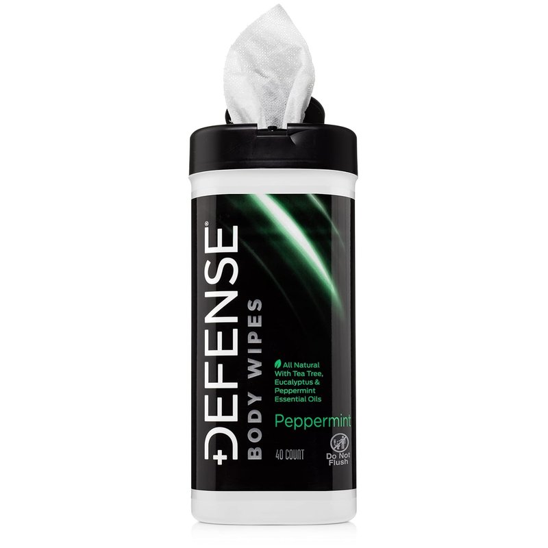 Defense Soap Peppermint Body Wipes - All Natural Tea Tree Oil Formula | 40 Count for Gym, Camping, and Post Workout