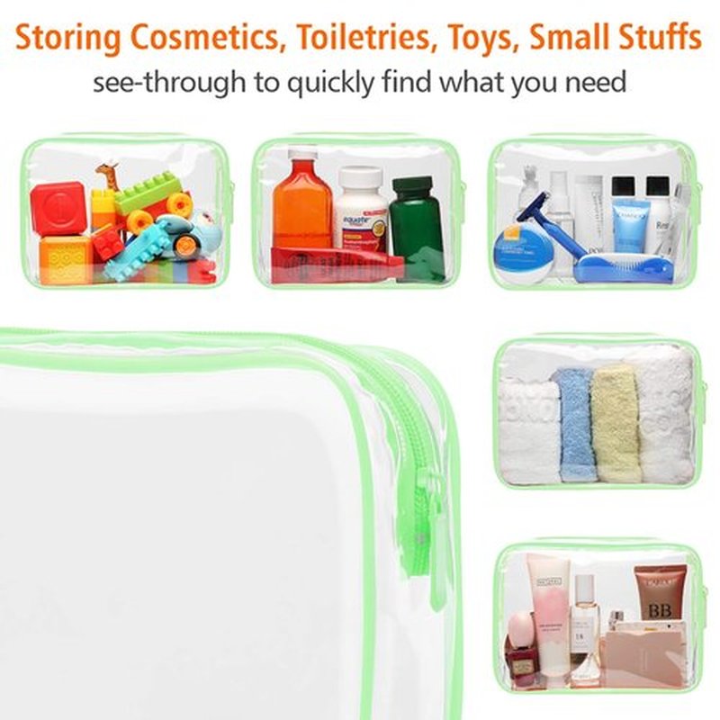 PACKISM TSA Approved Toiletry Bag - Clear Makeup Bag Waterproof Quart Size Bag, Travel Makeup Cosmetic Bag for Women, Carry on Airport Airline Compliant Bag, 3 Pack, Green