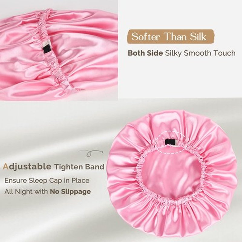 YANIBEST Silk Bonnet Satin Bonnet for Sleeping Women and Men, Adjustable Double Layer Hair Bonnet for Curly Braids Hair Light Pink
