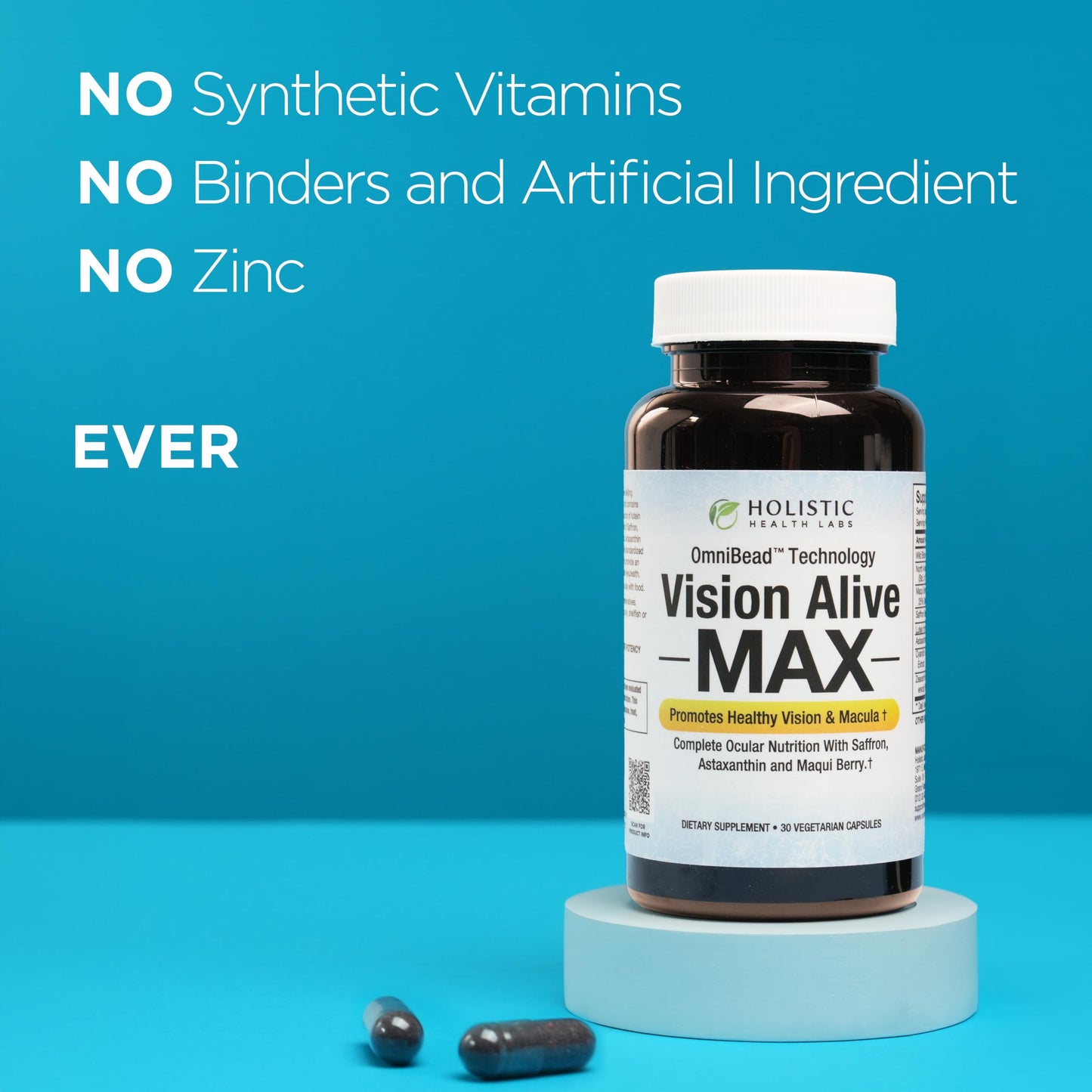 Holistic Health Labs Vision Alive Max with 8 Natural Ingredients Lutemax® 2020, Bilberries, Blueberries, c3g from Black Currant, Maqui Berry, Saffron, and Astaxanthin (30 Count (Pack of 1))