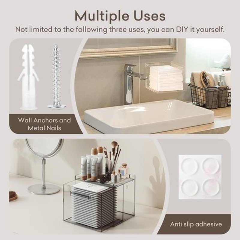 BREENHILL Disposable Facial Towel Storage Box 2 Pack, (Include Disposable Face Towel) Acrylic Towel Container Box Wall-Mounted Makeup Organizer with Drawer for Face Towel