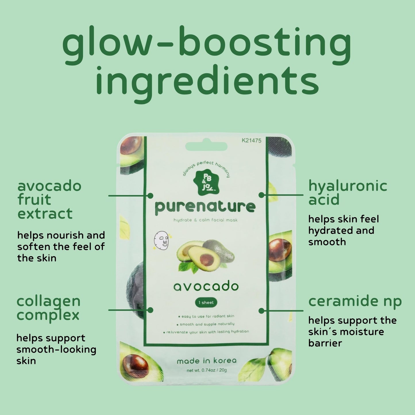 PB & JAY Avocado Sheet Mask | Korean Face Mask (1 Count)