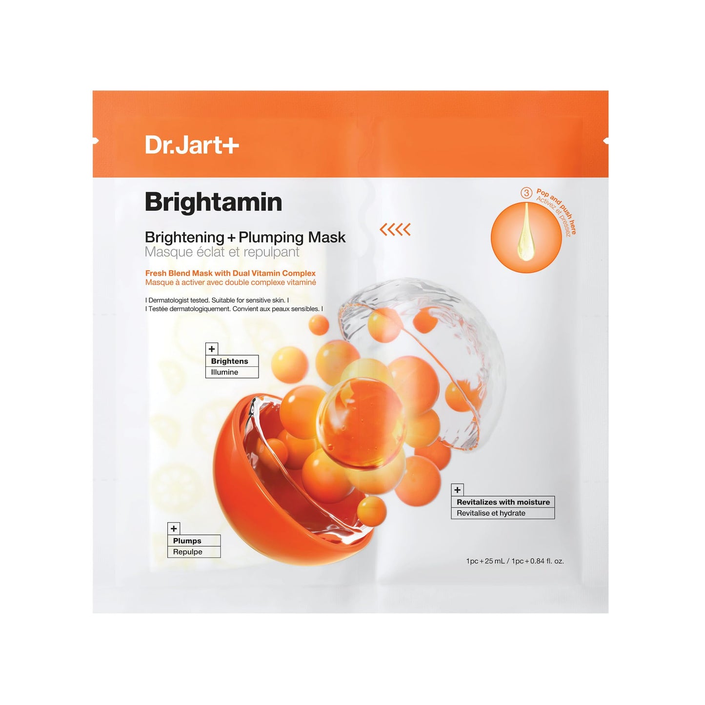 Dr.Jart+ Brightamin Brightening Plumping Korean Face Mask with Vitamin C | Korean Skin Care | Travel Size, 1 Pack