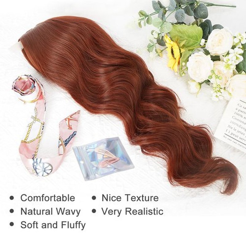 Long Auburn Wavy Wigs for Women 24 inch Copper Red Wig Natural Hair Synthetic Wig Middle Part Curly wig Heat Resistant Fiber Wigs for Daily Party Use