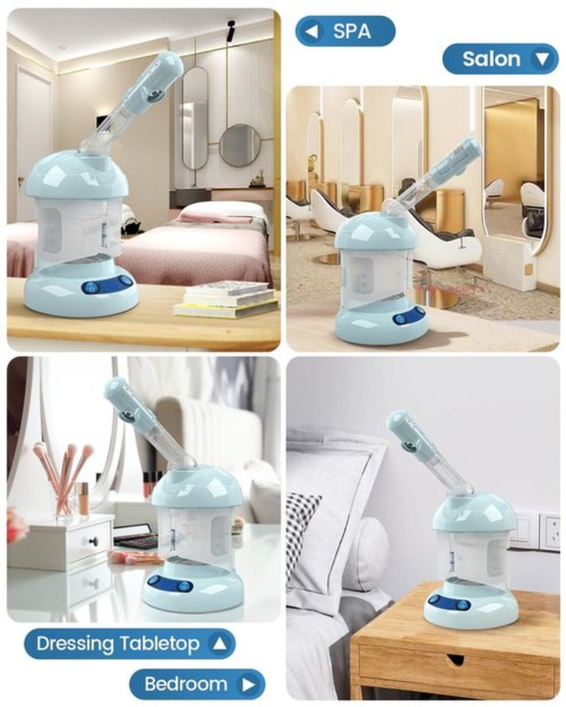 Kingsteam Tabletop Facial Steamer - Ozone Steamer with 360° Rotatable Arm - Professional Nano Ionic Facial Steamer for Deep Cleaning - Portable for Personal Care Use at Home or Salon, Blue