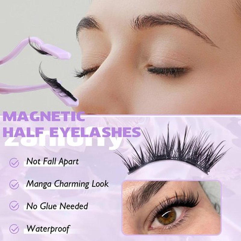 Magnetic Eyelashes Half Lashes No Glue Manga Lashes with Applicator Cat Eye Double Sided Magnetic Half Lashes Kit 3/4 Magnetic Eyelashes with Lash Applicator by zanlufly