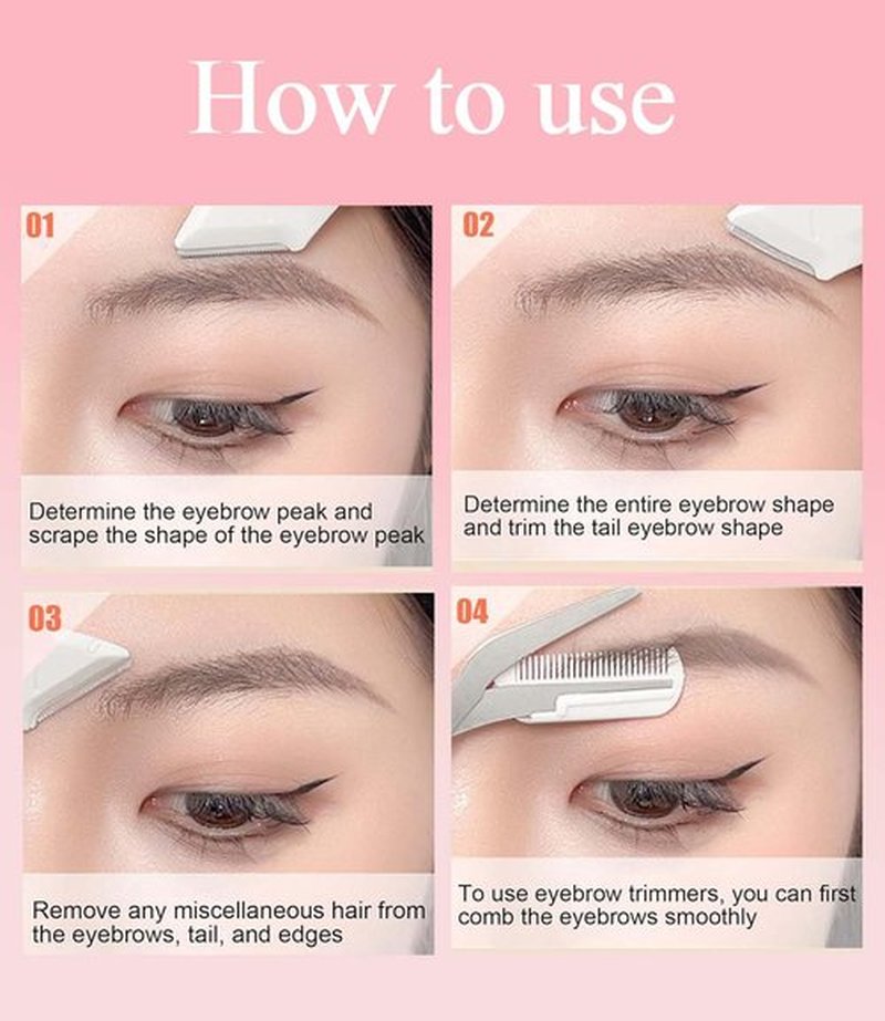 Eyebrow Scissors with Comb and Eyebrow Razor Eyebrow Trimmer for Women Men eye Brow Scissors Non-Slip Eyebrow Cutter Eye Brow Shaper Trimming Scissors Makeup Tool (Pink+White)