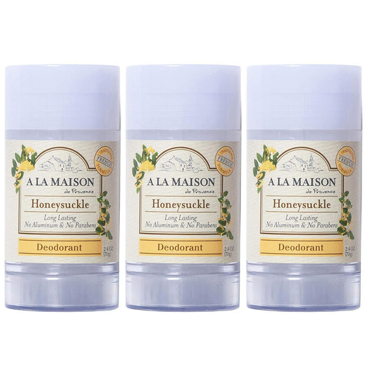 A La Maison Honeysuckle Aluminum Free Deodorant for Women and Men - Natural Deodorant (3 Stick Bulk Pack)