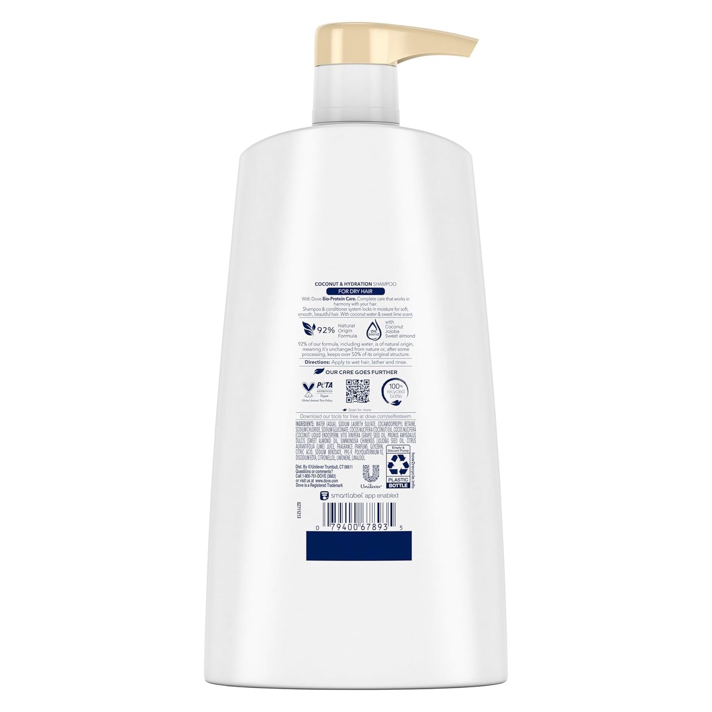 Dove Damage Therapy Shampoo 6-Pack, Coconut & Hydration, 24H Hydration for Revitalizing Dry, Damaged Hair, 12 Oz Ea