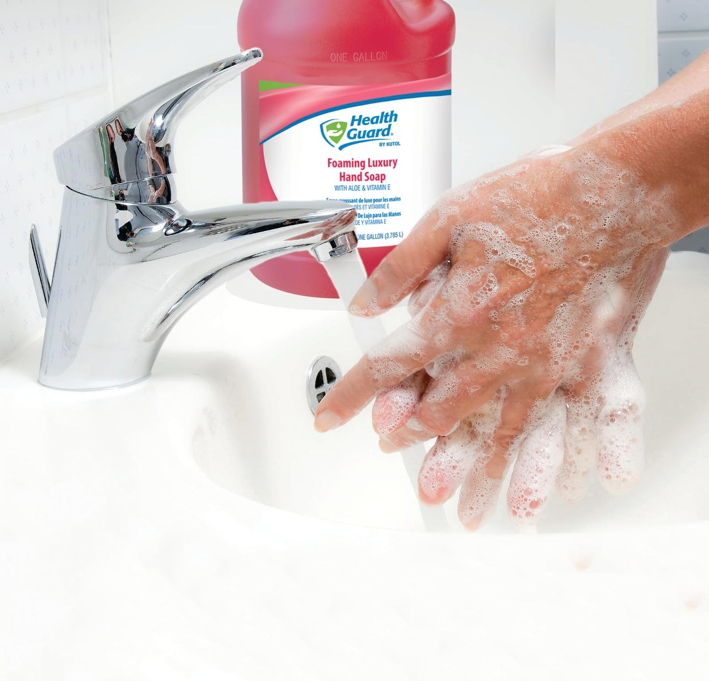 Health Guard 69013 Foaming Luxury Hand Soap, 1 Gallon Pour Top Bottle, Pink with Tropical Fragrance (Pack of 2)