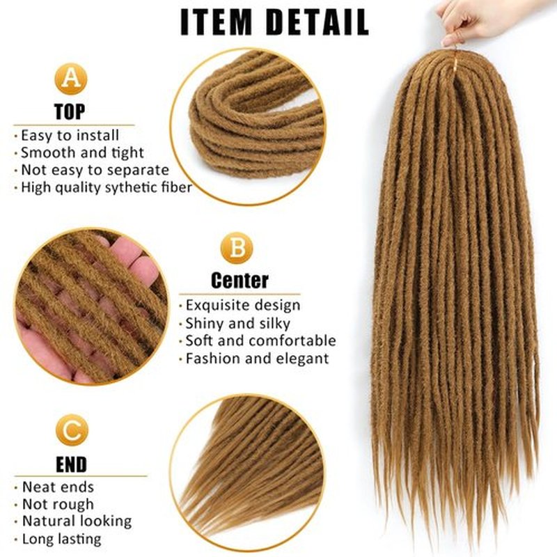 Aguacor Straight Dreadlocks Synthetic Double Ended Dreadlock Extensions 24inches 5 Strands Width 1.2cm Soft Light Brown DE Dreadlock Extensions for Women (5 Strands, 27#)