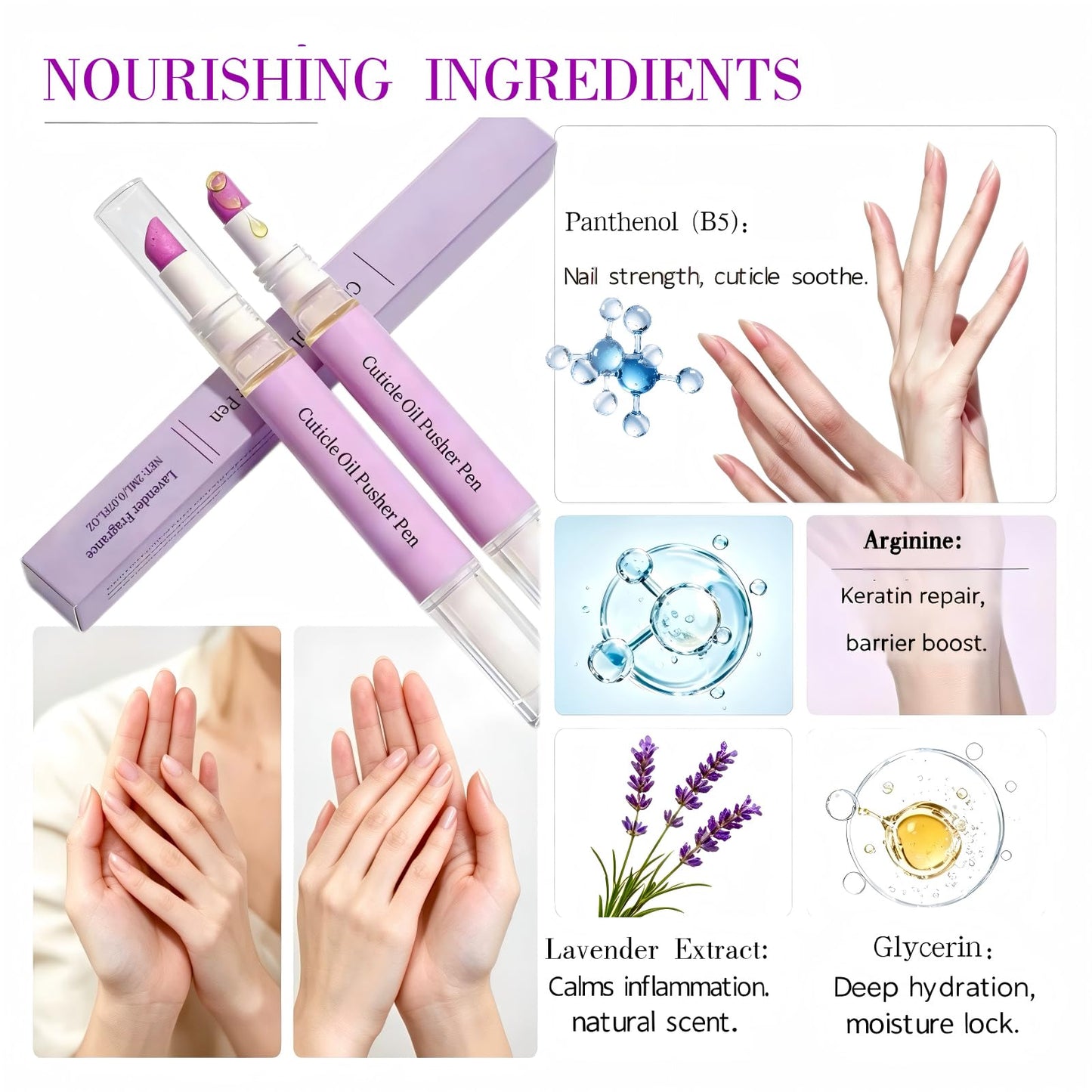 2 Pcs 2-in-1 Cuticle Oil Pusher Pen, Ceramic Cuticle Remover Pen, Gentle Exfoliation, Moisturizing & Brightening for Dry Damaged Nails & Hangnails, Portable Nail Care Tool