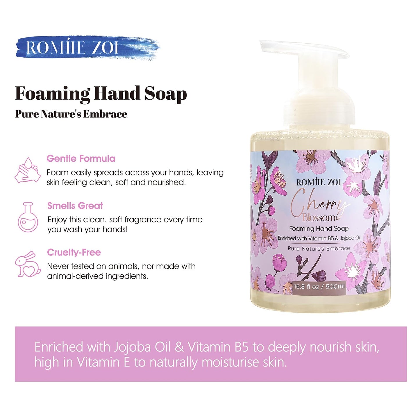 ROMIIE ZOI Foaming Hand Soap with Gift Box - Cherry Blossom - 500 ML/ 16.8 FL. OZ