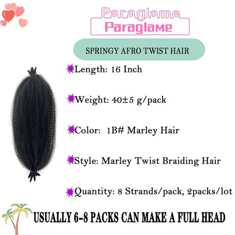 Cuban Twist Hair 16 Inch Springy Afro Twist Hair Marley Twist Braiding Hair 2 Packs Soft Spring Afro Kinky Twist Braiding Hair Extension Wrapping Hair for Soft Locs Marley Hair for Faux Locs