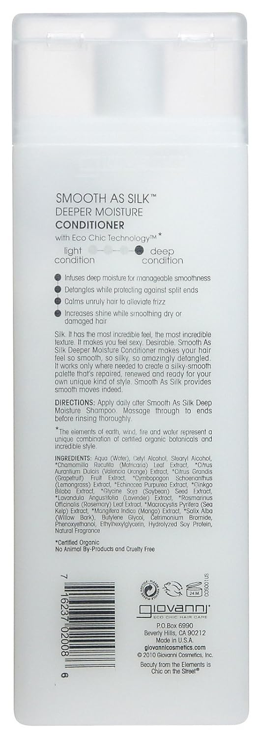 GIOVANNI Smooth As Silk Deeper Moisture Conditioner - Calms Frizz, Adds Moisture, Detangles, Wash & Go, Co Wash, Infused with Natural Botanical Ingredients, Color Safe, Sulfate Free - 8.5 oz (3 Pack)