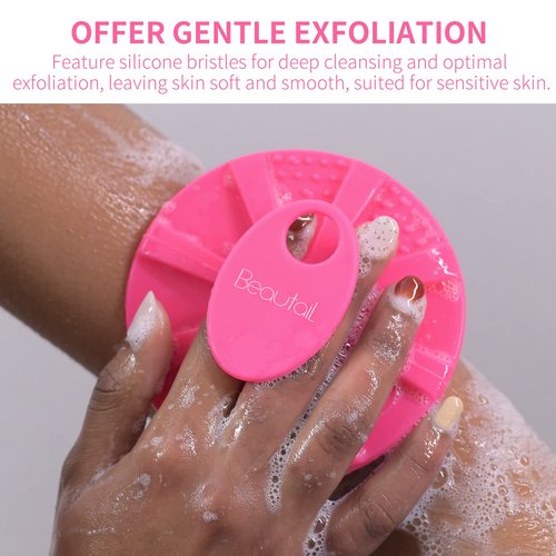 Silicone Body Scrubber 2 Pack Shower Bath Brush, More Hygienic Than Traditional Loofah, Lather Nicely, Long Lasting, Gentle Exfoliating for Women Men Baby Sensitive Skin, Rose+Green