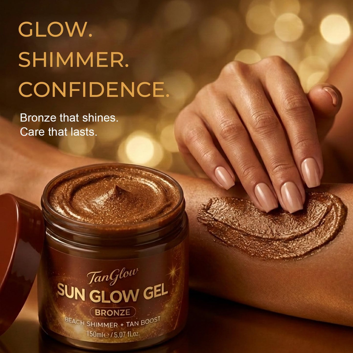 Carotene Bronze Tanning Gel, 150ml / 5.07 fl. oz, Beach Shimmer & Tan Boost with Carrot & Coconut Oil, Instant Glow Hydrating Formula for All Skin Types