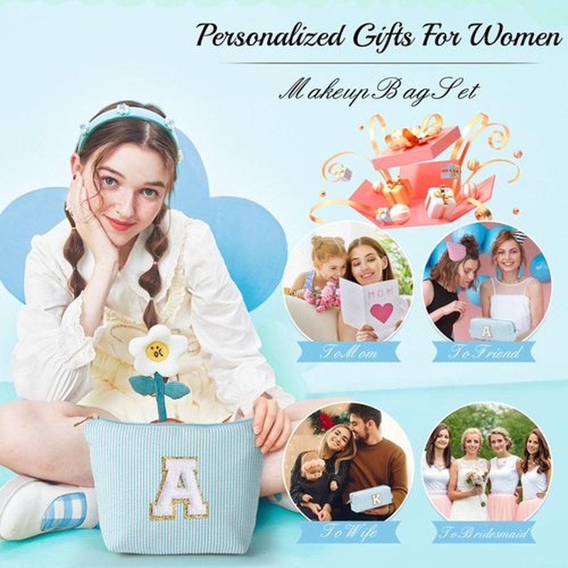 YOOLIFE Cute Makeup Bag for Women Girls - Cosmetic Bags for Women | Initial Make Up Bag | Personalized Gifts for Women Her | Bridal Shower Gifts | Mothers Day Gifts | Tween Girls Trendy Stuff S