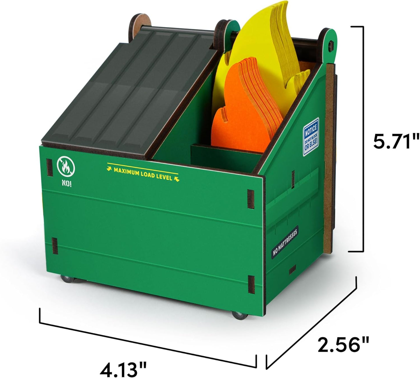 Genuine Fred Desk Dumpster Pencil Holder - Funny 3-Compartment Organizer with 100+ Flame Note Cards for Office or Home