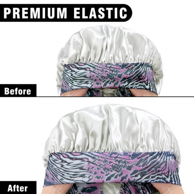 2Pack Bonnets for Black Women Braid Bonnet, Large Long Bonnet Satin Bonnet for Braids,Black Women Silk Bonnet with Stretchy Tie Band Braid Bonnet for Sleeping Extra Long (Green&Light Purple Pattern)