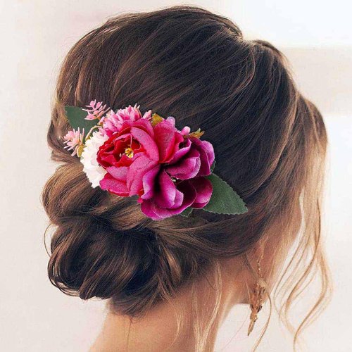 Foyte Flower Bride Wedding Hair Comb White Rose Headpieces Bridal Side Combs Purple Floral Bridesmaid Hair Accessories for Women (Purple)