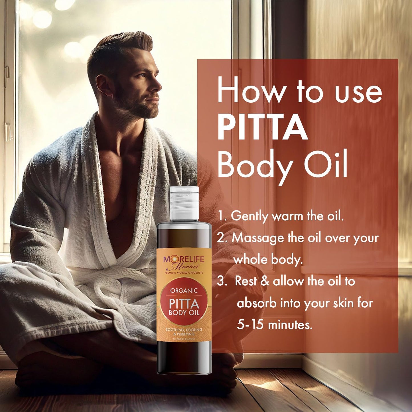 MoreLife Market Pitta Body Oil | Premium Ayurvedic Massage Oil with Organic Neem, Chamomile, Lavender & Cooling Herbs for Sensitive Skin | Soothing & Purifying Daily Ritual – 7 oz Bottle