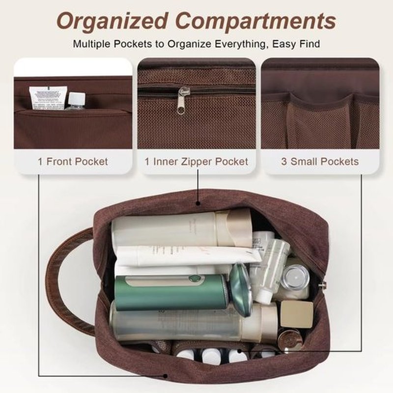 Ezday Travel Toiletry Bag for Men, Hanging Toiletry Organizer, Water Resistant Shaving Kit with Large Capacity for Travel Accessories (Coffee Brown)