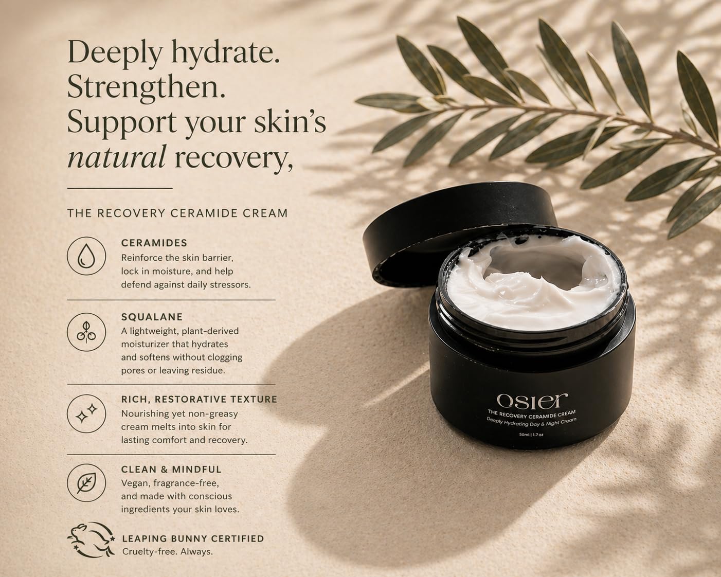 Osier The Recovery Ceramide Cream | Korean Skincare | Facial Moisturizer