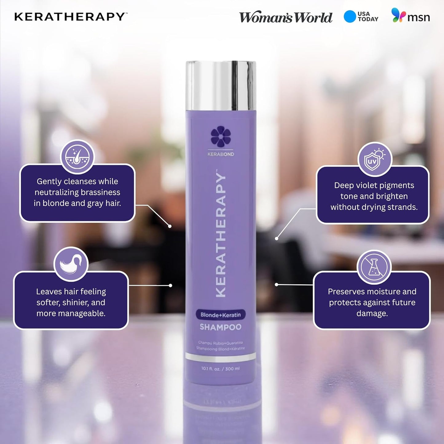 KERATHERAPY Keratin Infused Totally Blonde Violet Toning Shampoo, 10.1 fl. oz., 300 ml - Violet Shampoo for Blonde Color Treated Hair, Brassy, Silver, & Highlighted - Sulfate & Paraben Free
