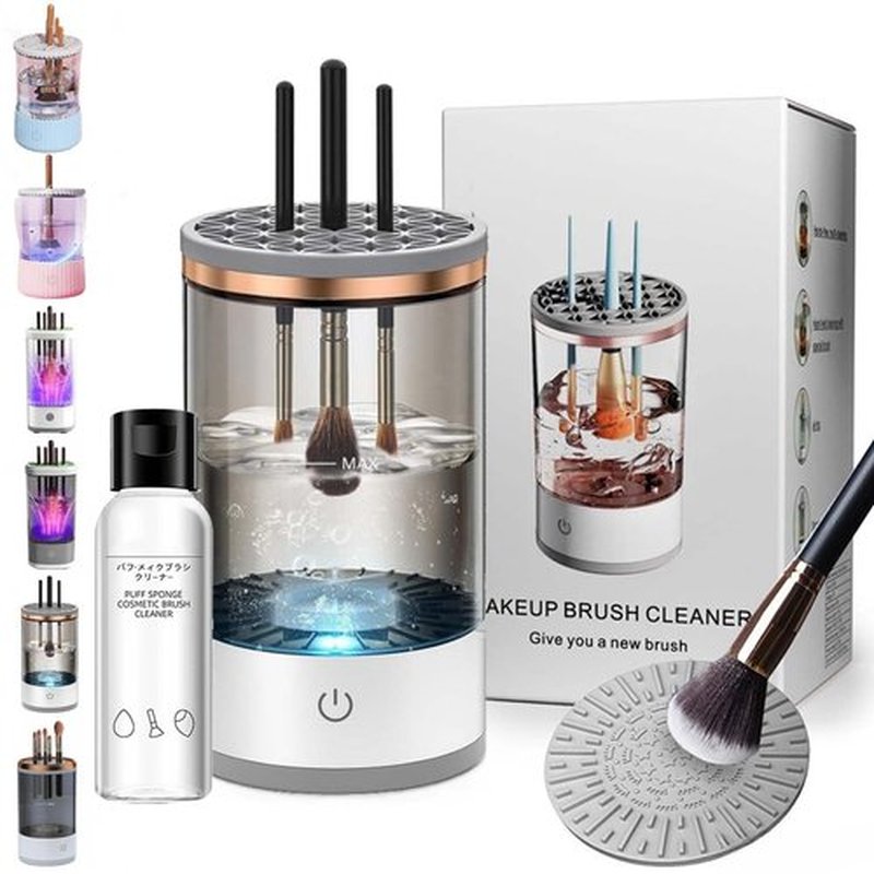 Cosmetic Brush Cleaner, Cozy Luna Makeup Brush Cleaner, Electric Makeup Brush Cleaner with Brush Clean Mat, Automatic Spinning Makeup Brush Cleaner for All Size Makeup Brush (Plug-in,White)