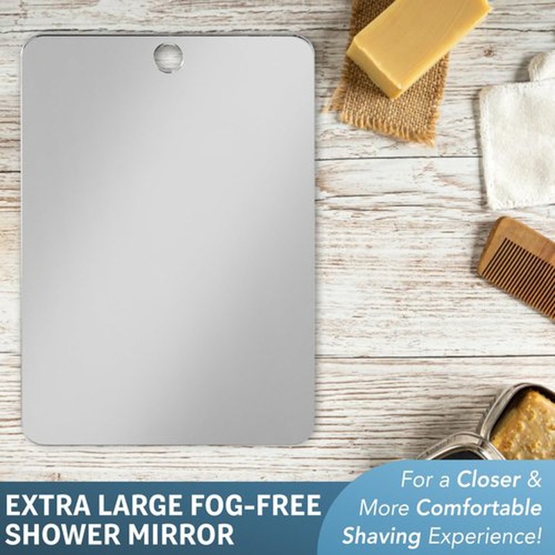 The Shave Well Company XL Anti-Fog Shaving Mirror | Fogless Bathroom Shower Mirror with Handheld Option for Men and Women | Fog Free Hanging Shower Mirror Includes Long-Lasting Removable Adhesive Hook