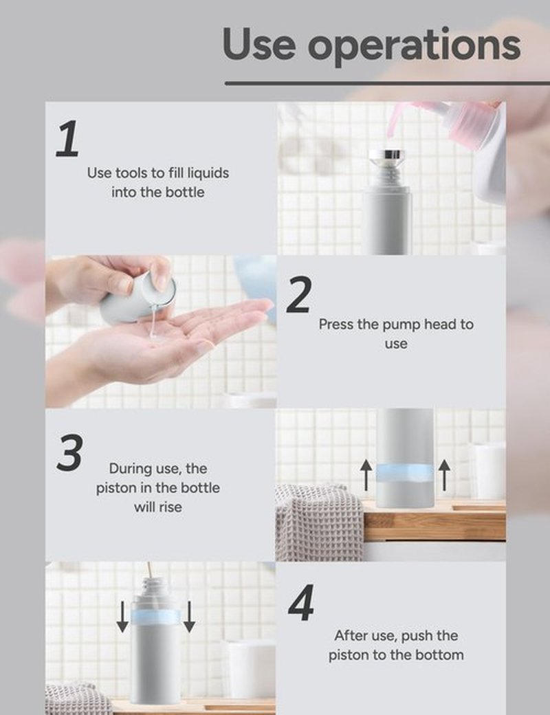 Airless Pump Bottles Travel 1oz: Travel Size Lotion Container - Refillable Dispensers for Moisturizer, Serum (Plastic, Matte Gray, 3Pcs)