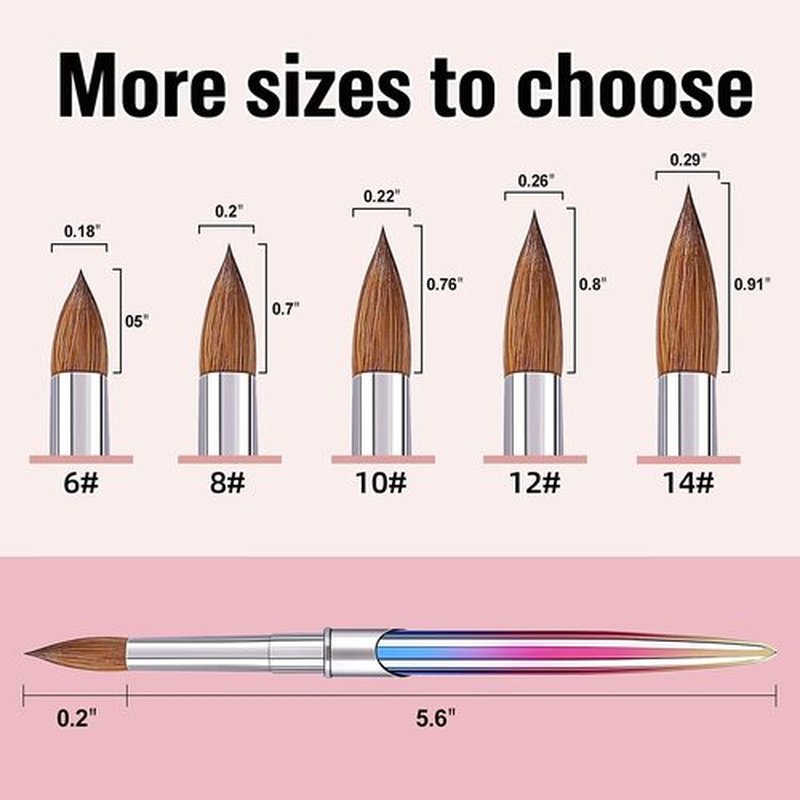 GSWOI 100% Kolinsky Acrylic Nail Brush(size 14), Acrylic Powder Brush for Nail Art 3D Round Shape, Nail Brushes for Acrylic Application