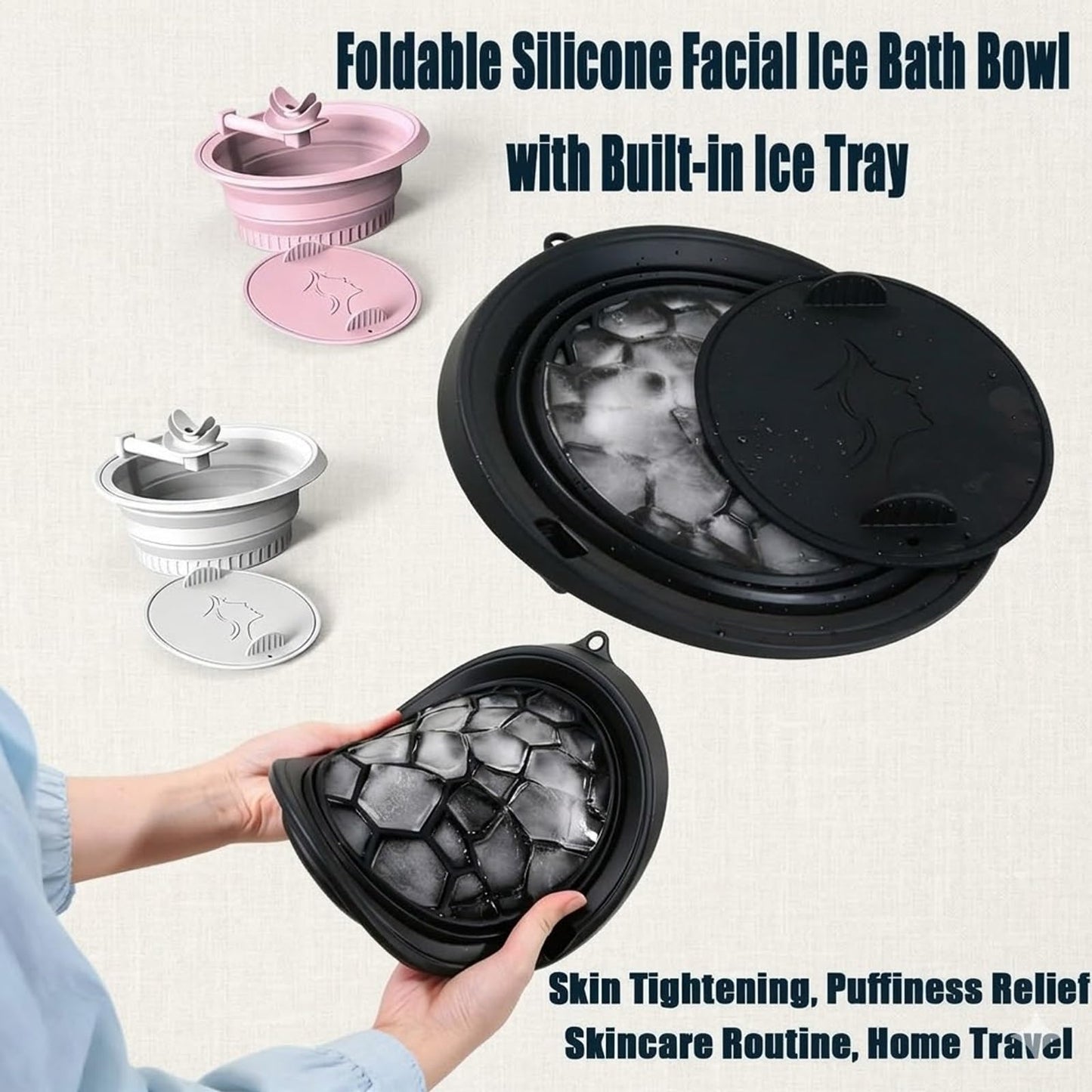 Upgraded Face Bowl for Ice,Premium Silicone Facial Plunge Basin in Cold Water with Breathing Tube,Foldable Compress Makeup Wash Sink Tubs,Collapsible Spa Therapy Molds and Skincare Glowing Tool Kits