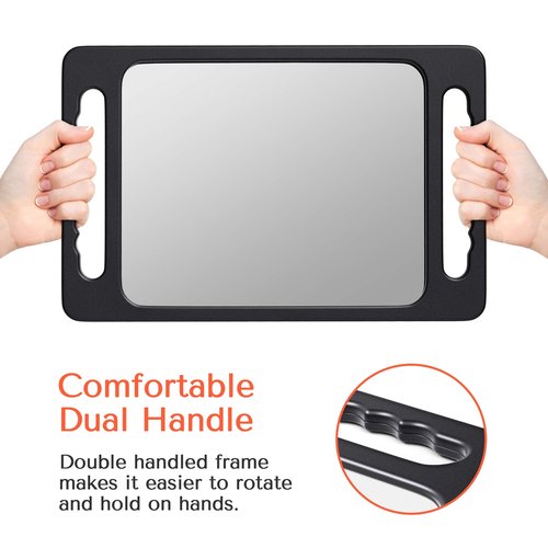 TASALON Unbreakable Hand Mirror with Double Handle - Large Handheld Barber Mirror for Hair and beauty Salon - Durable Hand Held Mirrors for barbershop - Lightweight Haircut Mirror with Double Handgrip