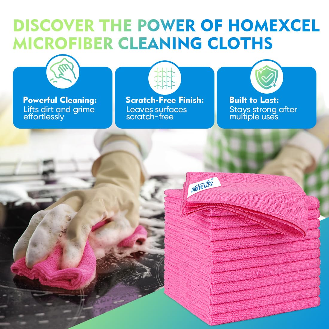 HOMEXCEL Pink Microfiber Cleaning Cloth 12 Pack, 12.5 x 12.5 inch Microfiber Towels for Cars, Ultra Absorbent Car Washing Cloth, Lint Free Streak Free Cleaning Rags for Car, Kitchen, and Window