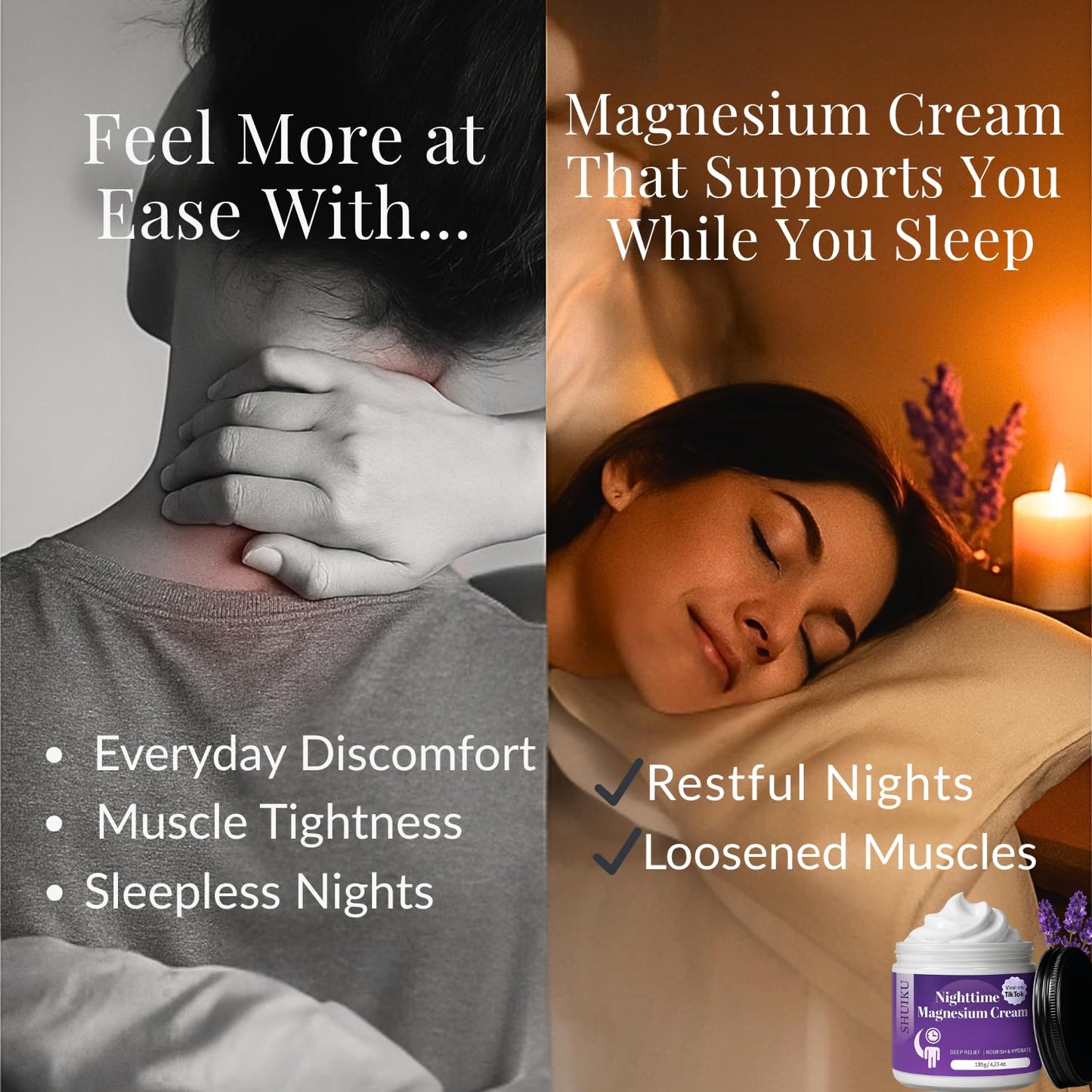 Magnesium Lotion for Sleep & Calm, Topical Magnesium Cream for Relaxation, Nightly Calm, Better Sleep, and for Leg Cramps & Pain