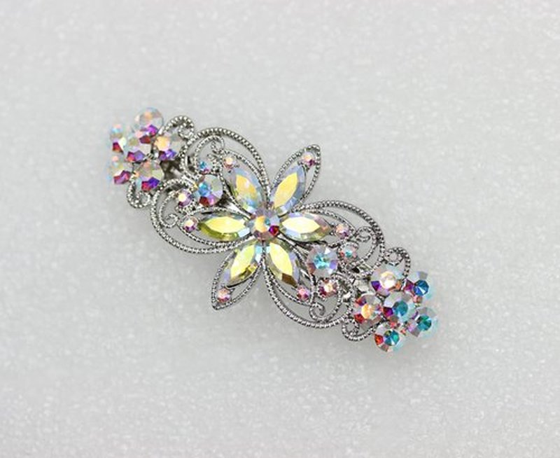 Faship Gorgeous Multicolors AB Rhinestone Crystal Flora Hair Barrette Clip