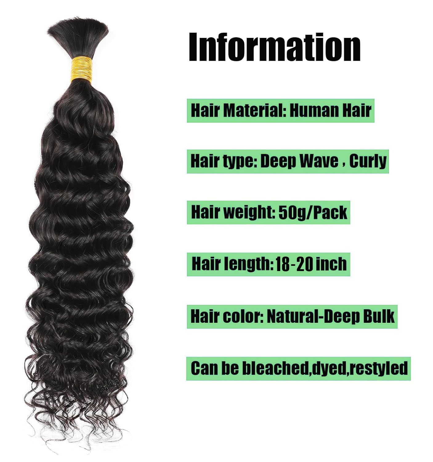 Human Braiding Hair Deep Wave Bulk Human Hair for Braiding No Weft Brazilian Virgin Curly Human Hair Extensions for Boho Braids Wet and Wavy Human Hair Braiding Hair 1 Bundle 50g 14Inch