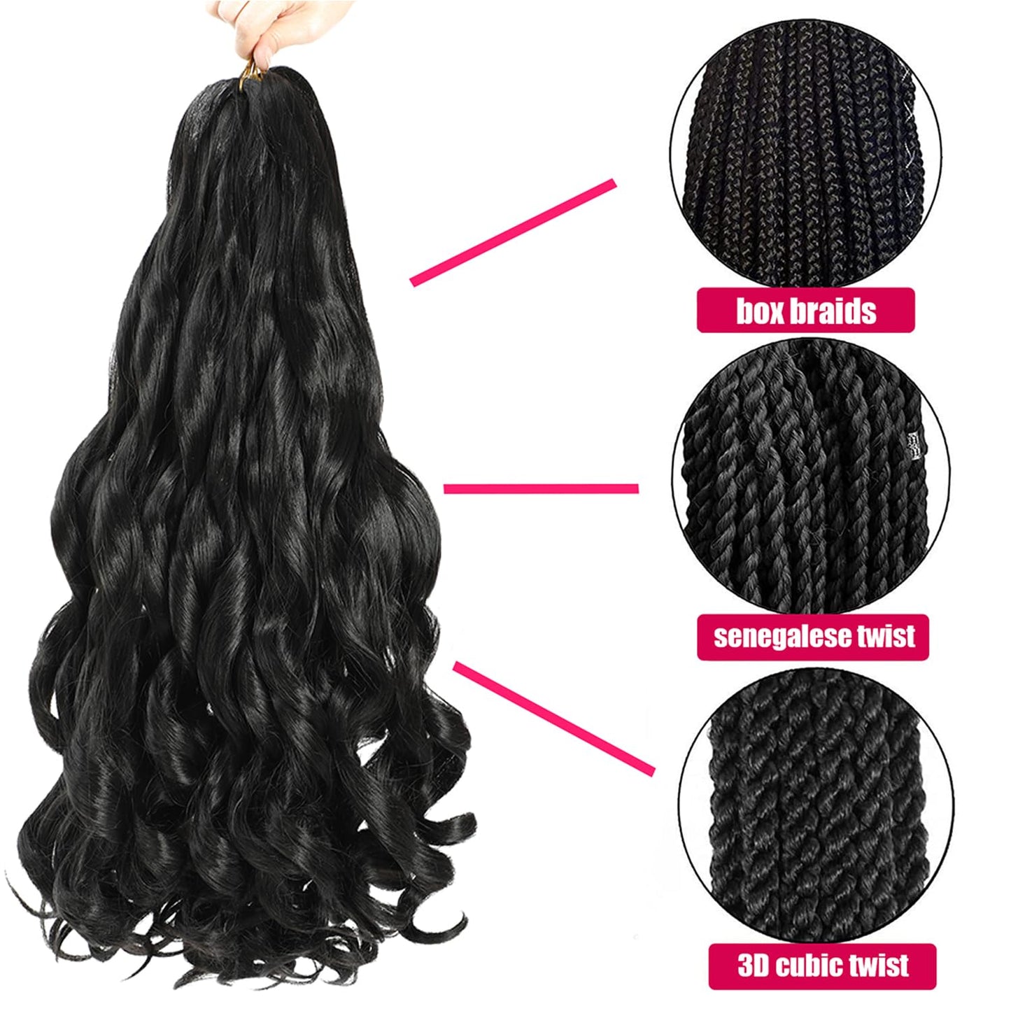 French Curly Braiding Hair 24 Inch 8 Packs - Pre Stretched Bouncy Braiding Hair- Loose Wavy Braiding Hair Synthetic Hair Extensions (24 inch 8 packs 27/30)