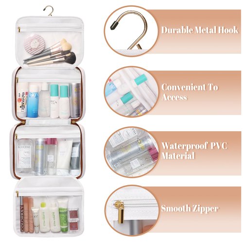 Toiletry Bag for Women Hanging Travel Toiletry Bag with Hook,Water-resistant Makeup Cosmetic Bag Travel Organizer for Toiletries, Accessories P-Beige