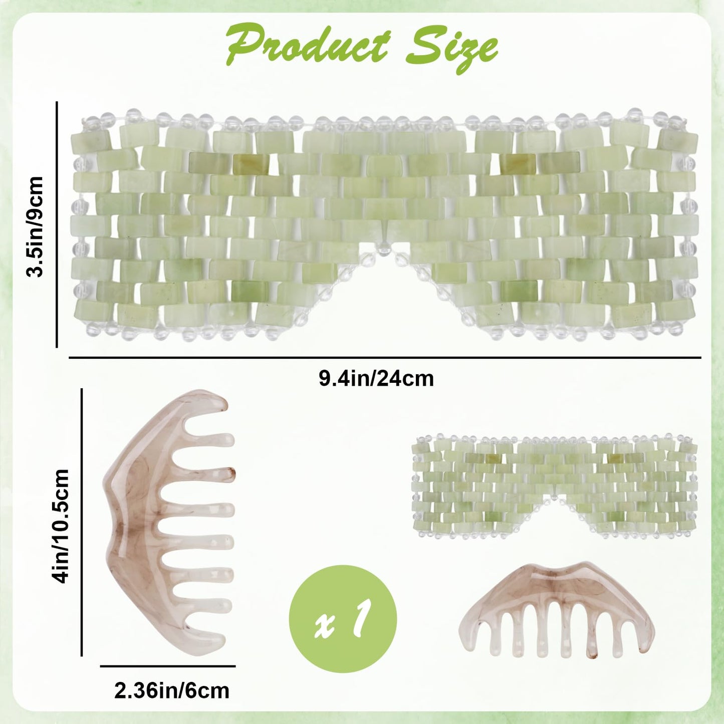 2 Pcs Jade Eye Mask and Scalp Massage Comb Set, Natural Jade Stone Hot & Cooling Eye Mask for Puffy Eyes & Help Soothe Eye Fatigue, Resin Scalp Massager Tool for Relaxation and Head Care (Light Green)