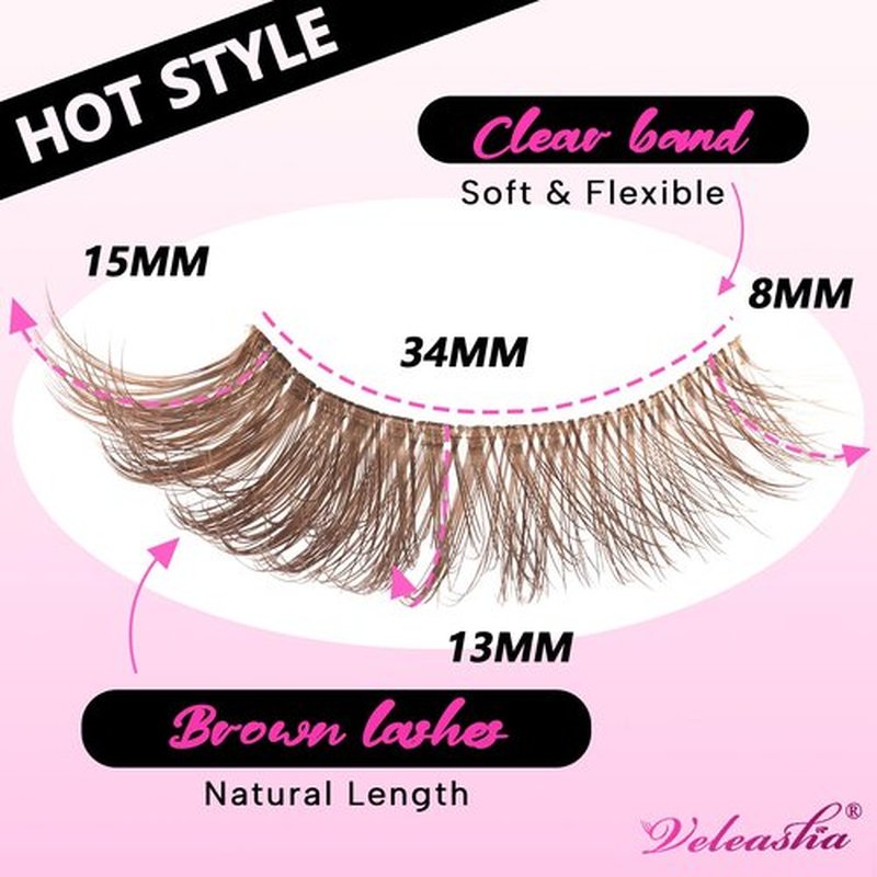 Veleasha Brown Lashes Cat Eye Lashes Wispy Faux Mink Lashes 100% Handmade Natural Look False Eyelashes with Clear Band Lightweight Fluffy False Eyelashes 5 Pairs Pack(Brown04)