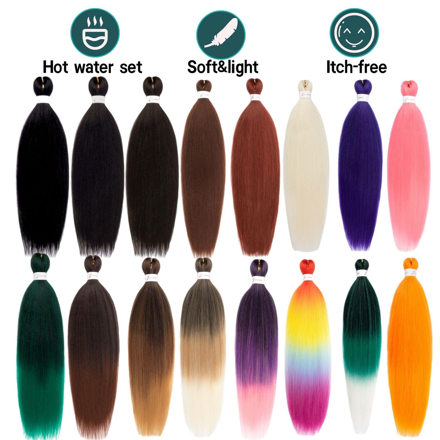Ombre Braiding Hair,24 Inch Ombre Natural Black To Brown 6 Packs Hair Extensions Professional Synthetic Braid Hair Crochet Braids, Soft Yaki Texture, Hot Water Setting (24Inch,T1B/30#).