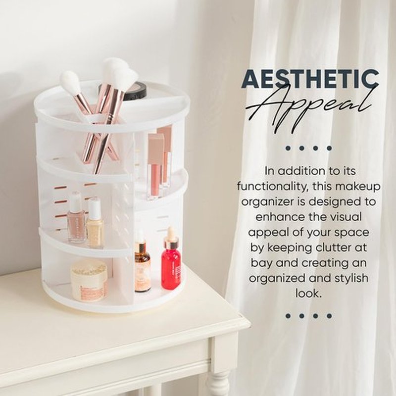 Masirs 360 Rotating Makeup Organizer - Adjustable Shelf Height and Fully Rotatable. The Perfect Cosmetic Organizer for Bedroom Dresser or Vanity Countertop. (White)