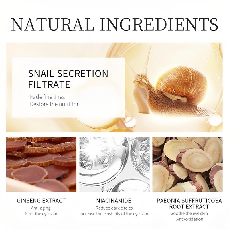 Dark Circles Eye Cream - Snail Mucin & Red Ginseng for Puffiness, Fine Lines | Intense Moisturizing, 30g